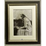 STEVEN SMITH (BRITISH 1974), 'PIANO SKETCH I', a seated portrait of a female figure at a piano,