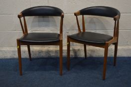 JOHANNES ANDERSEN FOR BRDR, DENMARK, A PAIR OF MODEL BA 113 TEAK ARMCHAIRS, with black leather