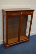 A YEWWOOD TWO DOOR DISPLAY CABINET, with three glass shelves, width 98cm x depth 31cm x height 120cm
