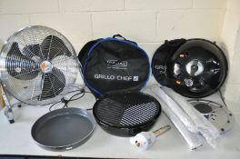 A CADAC GRILLO CHEF 2 DOME BBQ (dismantled) together with a large Carlton fan (2) (PAT pass and
