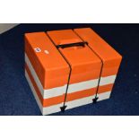 1960'S/70'S ORANGE AND WHITE PLASTIC FOUR TIER PICNIC BOX, each tier with three covered