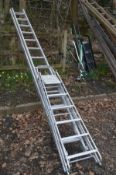 A YOUNGMAN ALUMINIUM DOUBLE EXTENSION LADDER, length 3.95 meter, together with an aluminium step