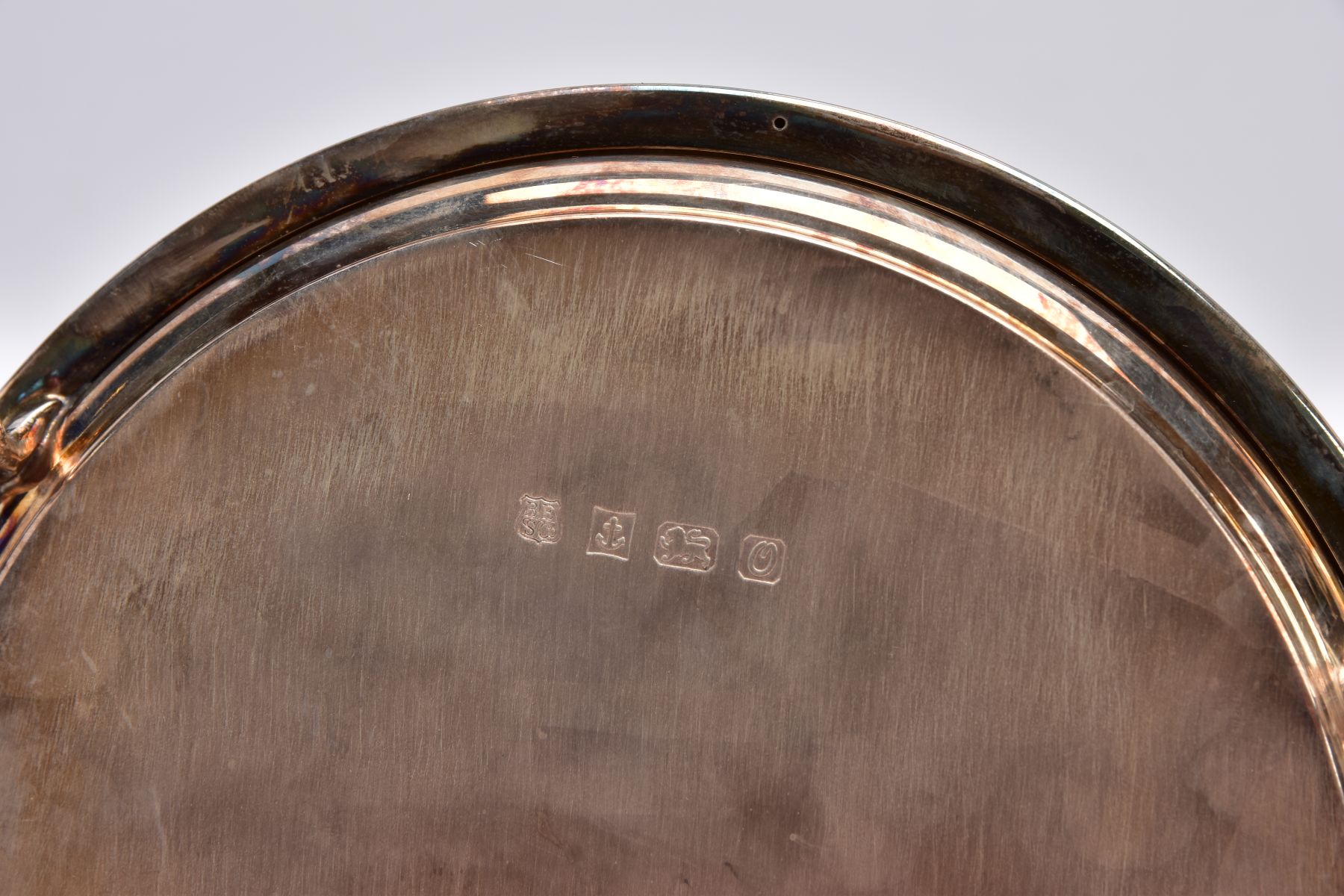 A SILVER SALVER, plain circular form with a beaded rim, raised on three ball and claw feet, - Image 5 of 5