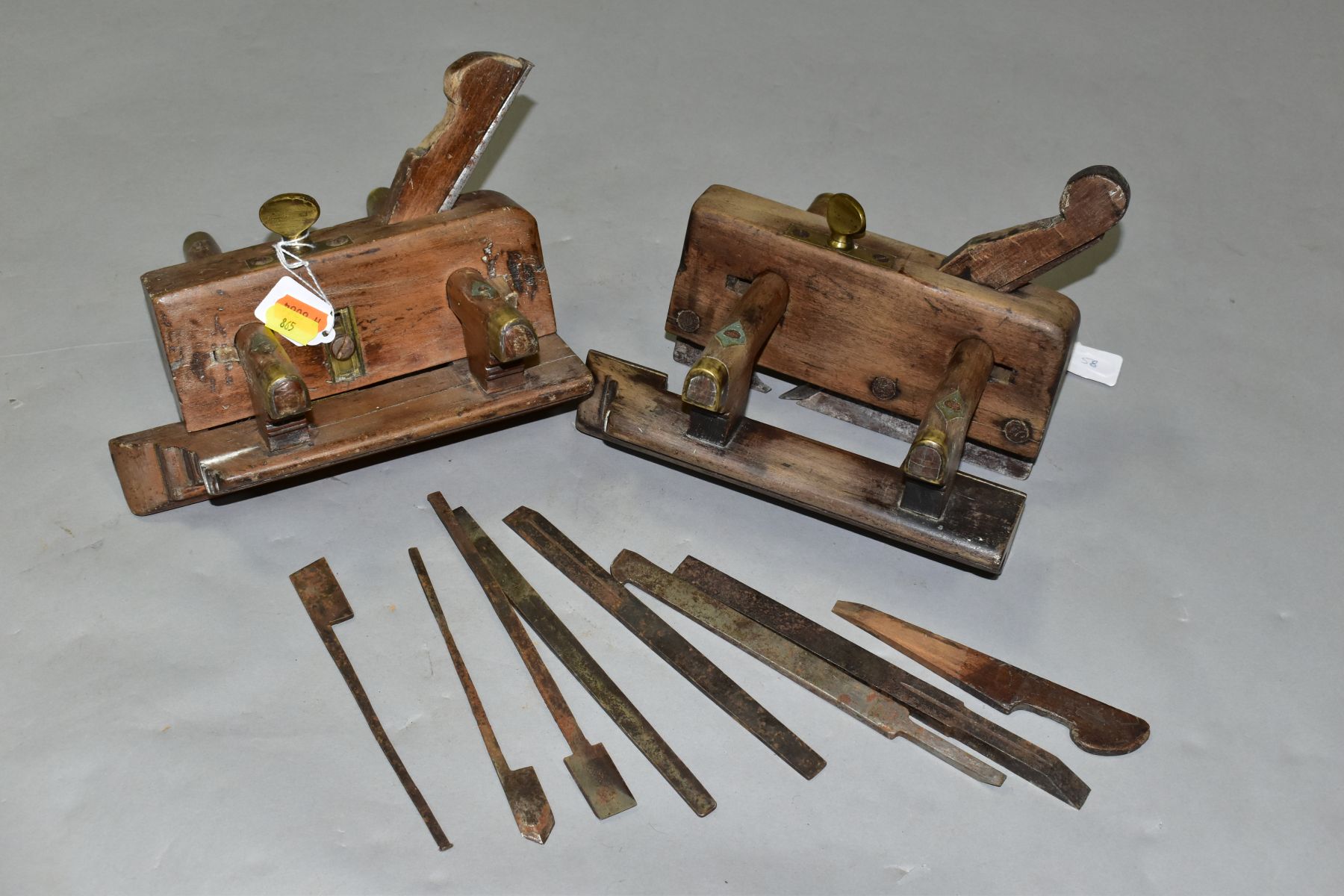 TWO VINTAGE PLOUGH PLANES, comprising of a Routledge 7'' with a ½'' iron, another unbranded 7½''