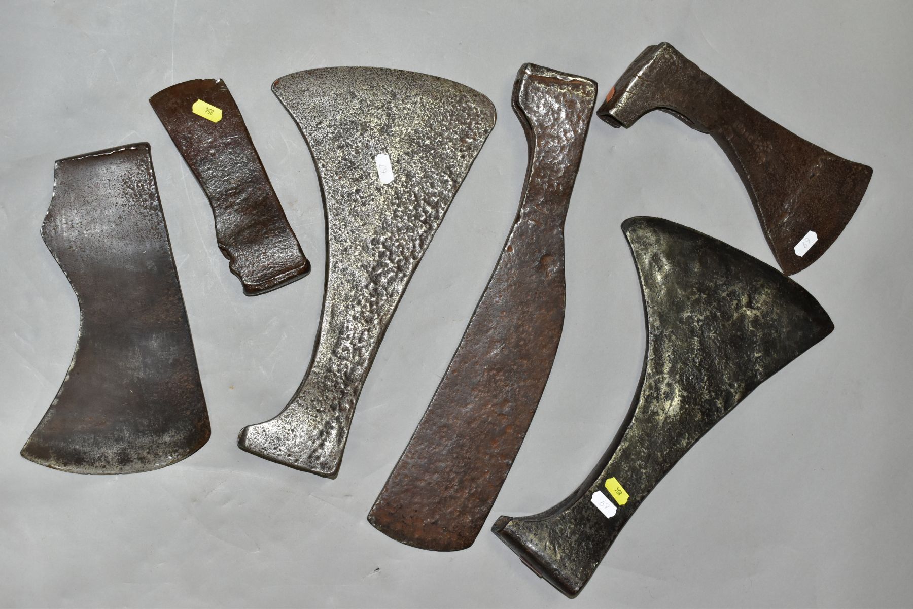 SIX VINTAGE AXE HEADS including an Elwell No 7 felling, a 9'' edge Trade 13½'' long, an 18th Century - Image 5 of 7