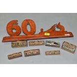 SEVEN PRINTER BLOCKS, copper on wood and mostly featuring Spokeshaves of Preston and Sons along with