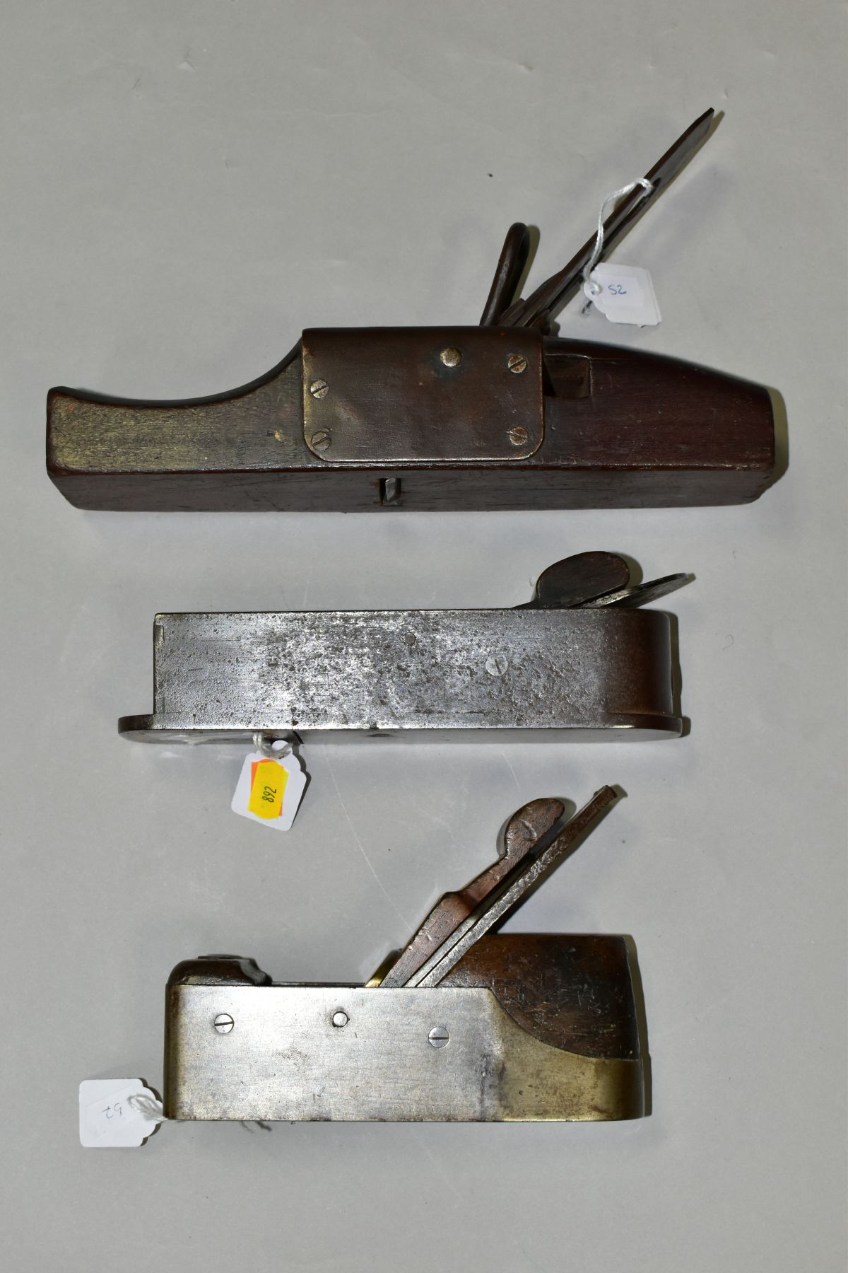 THREE VINTAGE STEEL PLANES including an 8'' dovetailed mitre plane with ebony wedge, a G. - Image 4 of 9