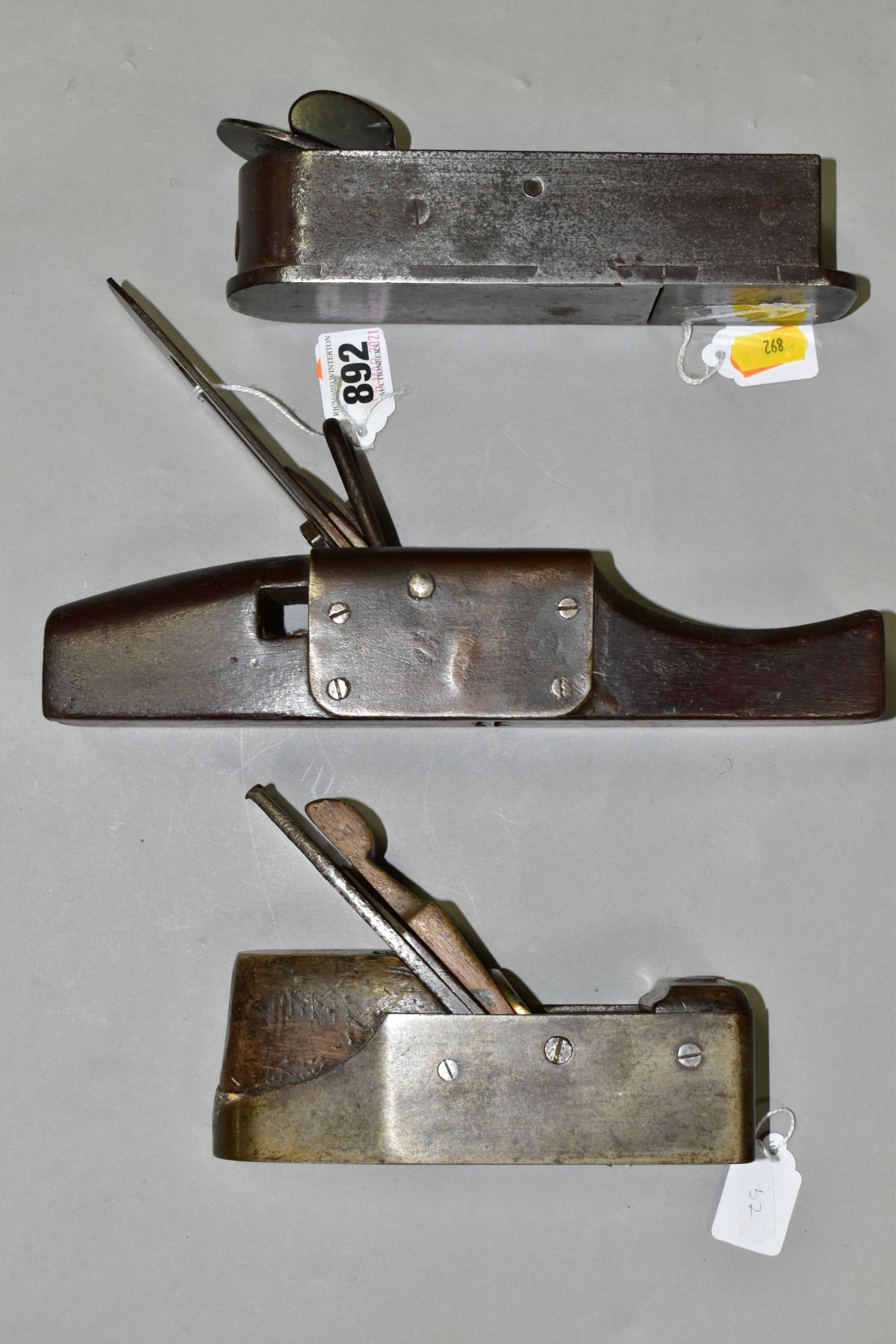 THREE VINTAGE STEEL PLANES including an 8'' dovetailed mitre plane with ebony wedge, a G. - Image 2 of 9