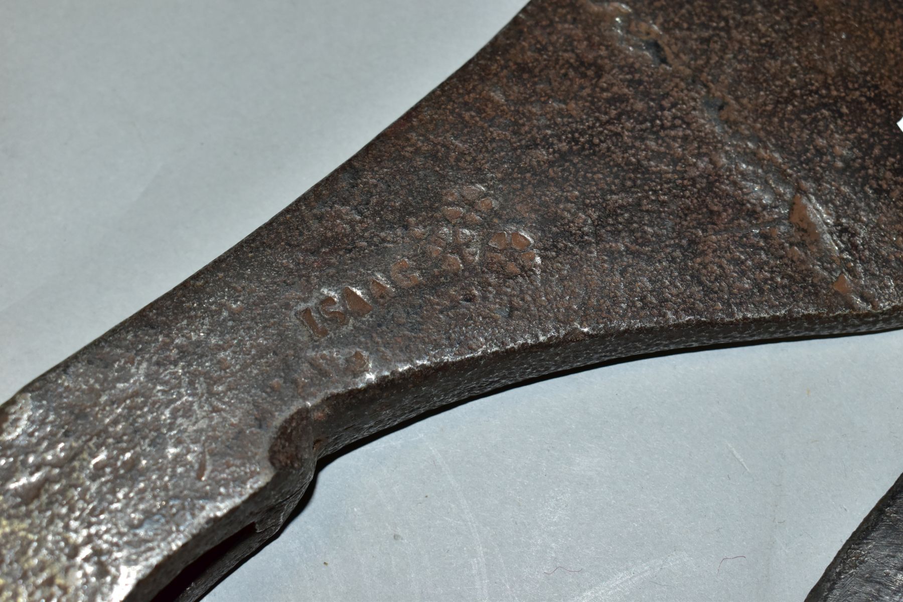 SIX VINTAGE AXE HEADS including an Elwell No 7 felling, a 9'' edge Trade 13½'' long, an 18th Century - Image 7 of 7