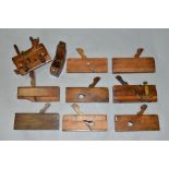 A TRAY CONTAINING TEN VINTAGE PLANES by John Moseley and Sons and Varville including a Plough Plane,