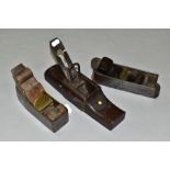 THREE VINTAGE STEEL PLANES including an 8'' dovetailed mitre plane with ebony wedge, a G.