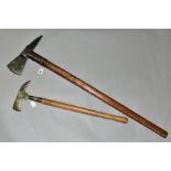 TWO BOARDING AXES, including a Dutch axe with a 4½ inch edge, large spike and 42 inch in length, the