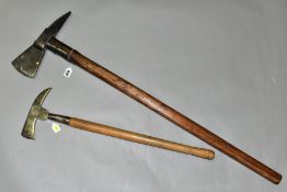 TWO BOARDING AXES, including a Dutch axe with a 4½ inch edge, large spike and 42 inch in length, the