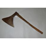 A LARGE VINTAGE SIDE AXE, with a 13½'' edge and 29'' in length, marked but indistinct