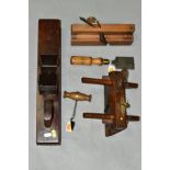 A COLLECTION OF VINTAGE MARPLES TOOLS comprising of a 9'' plough plane with 3/8'' iron, a Joseph