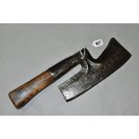 A VINTAGE SIDE AXE, unmarked with an 11'' edge, 12'' in length