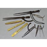 SIX VINTAGE DIVIDERS AND THREE SPIRIT LEVELS, including a Rabone & Chesterman 9'' level, a
