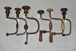 FOUR SIXPENNY BRACES AND TWO RATCHET BRACES, including a Stanley No. 44 101N (6)