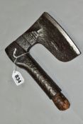 A SMALL SIDE AXE, marked but too indistinct to read, a 5¼ inch edge, snapped handle