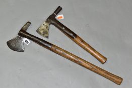 TWO FIREMEN'S AXES, one by Elwell (no. 5159) with a hammer head 3 inch edge, 14½ inch long and the