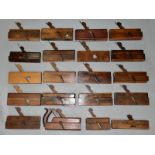 A TRAY CONTAINING TWENTY MOULDING PLANES by makers such as Fitkin, T.Hanham, D.Mallock of Perth,