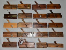 A TRAY CONTAINING TWENTY MOULDING PLANES by makers such as Fitkin, T.Hanham, D.Mallock of Perth,