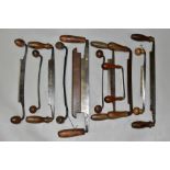 A TRAY CONTAINING ELEVEN VINTAGE DRAWKNIVES including a 12'' Thos Turton, a 5¼'' Benier Carre