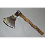 A VINTAGE LEFT HANDED SIDE AXE, marked A. Jarry to the blade with a 10'' edge, 22'' in length