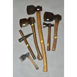 A BOX CONTAINING VINTAGE AXES AND HATCHETS, from makers such as Moulson, Skinner & Johnson, etc (6)