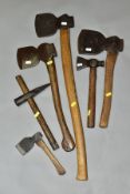 A BOX CONTAINING VINTAGE AXES AND HATCHETS, from makers such as Moulson, Skinner & Johnson, etc (6)