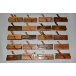 A TRAY CONTAINING TWENTY MOULDIING PLANES by makers such as Cannadine, Holbrook, T.Hall of