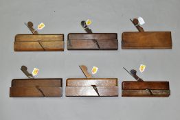 SIX GABRIEL MOULDING PLANES including a pair of Side Rounds, a Quirk Ovolo Bead, etc