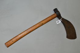 AN AXE WITH CURVED BLADE, 4'' edge and hammer poll 20'' long