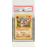 A PSA GRADED POKEMON 1ST EDITION PRE RELEASE FOSSIL SET AERODACTYL HOLO CARD, (1/62), Star foil,