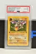 A PSA GRADED POKEMON 1ST EDITION FOSSIL SET AERODACTYL HOLO CARD, (1/62), graded GEM MINT 10 and