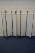 TWO METAL AND FABRIC THREE FOLD FLOORSTANDING SCREEN, length 150cm x height 182cm (Sd) along with