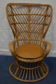 A MID 20TH WICKER PEACOCK ARMCHAIR, with a removable cushion, width 78cm x depth 80cm x height 118cm