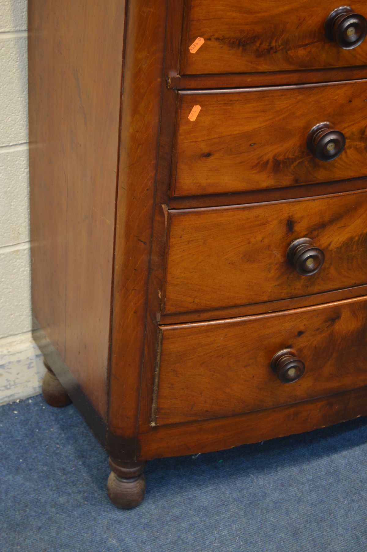 A GEORGIAN MAHOGANY CHEST OF TWO SHORT OVER THREE LONG DRAWERS, with turned handles and feet, - Image 3 of 3