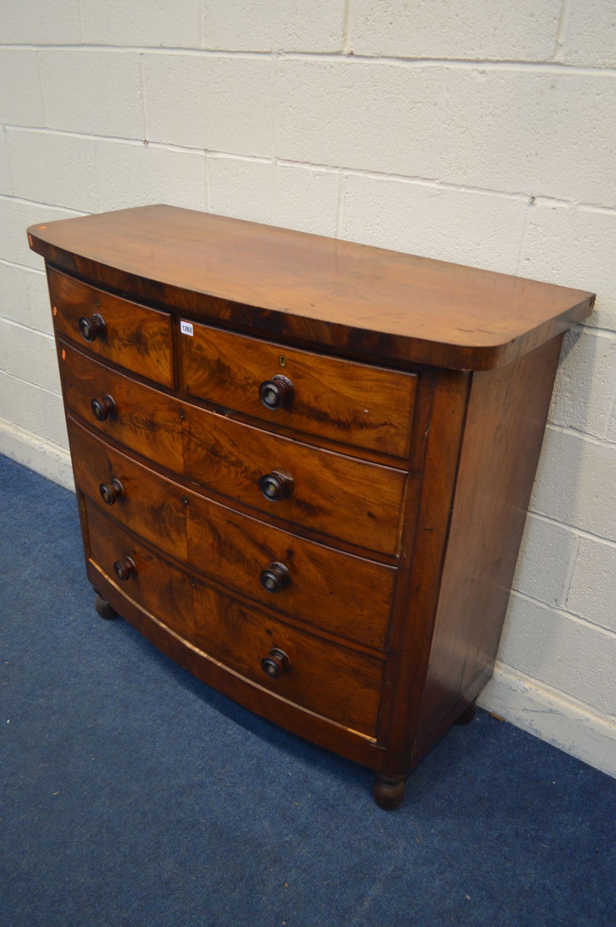 A GEORGIAN MAHOGANY CHEST OF TWO SHORT OVER THREE LONG DRAWERS, with turned handles and feet, - Image 2 of 3