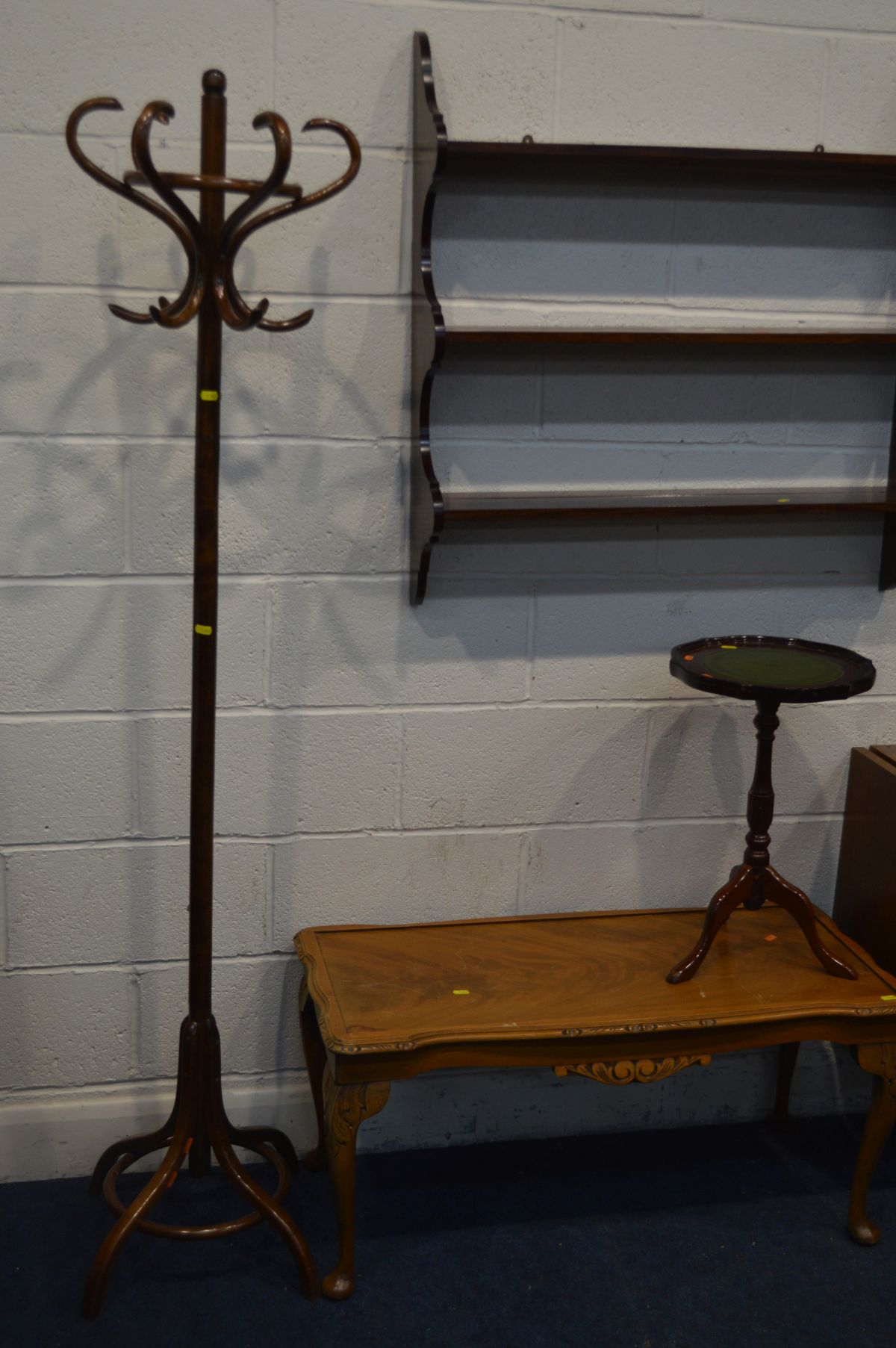 A BENTWOOD STYLE BEECH HAT STAND, height 182cm, along with a mahogany plate rack, coffee table, - Image 2 of 4