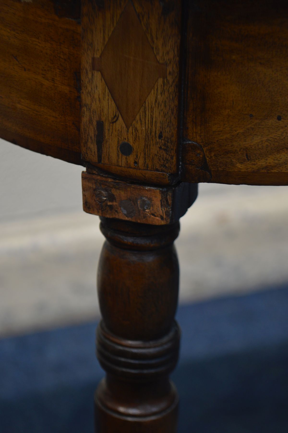 A GEORGIAN MAHOGANY CARD TABLE, the fold over top with a green baize lining, on turned legs, width - Image 6 of 6