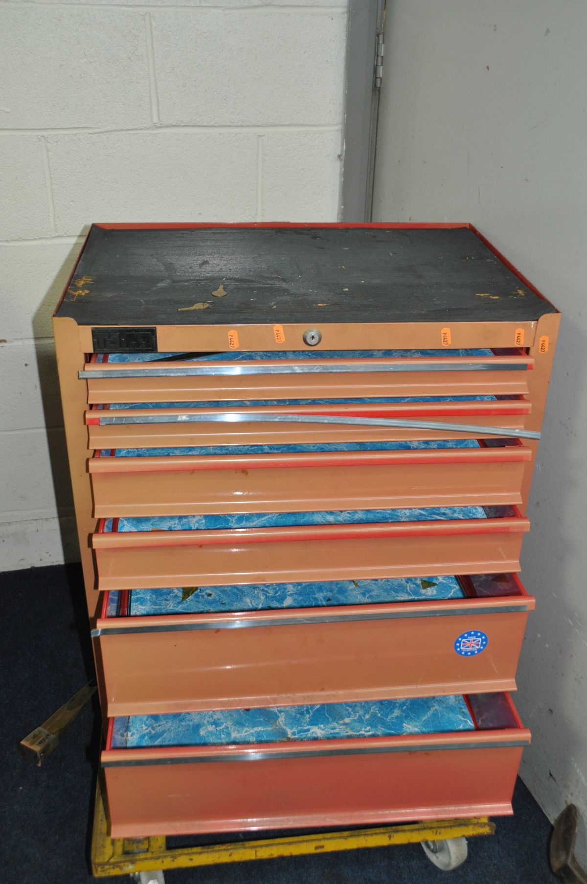 A TALCO METAL MECHANICS TOOL CHEST with six graduating drawers and 2 keys 67cm wide 46cm deep and - Image 3 of 3