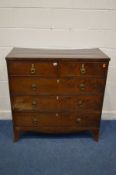 A GEORGIAN MAHOGANY AND STRUNG INLAID CHEST OF TWO SHORT AND THREE LONG GRADUATED DRAWERS, later