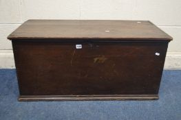 A 19TH CENTURY STAINED PINE BLANKET CHEST, width 95cm x depth 45cm x height 44cm