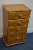 A TALL MODERN PINE CHEST OF FOUR ASSORTED DRAWERS, width 56cm x depth 41cm x height 96cm (Sd)