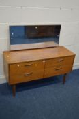 A MID TO LATE 20TH CENTURY TEAK DRESSING TABLE/SIDEBOARD, with a single mirror and four drawers,