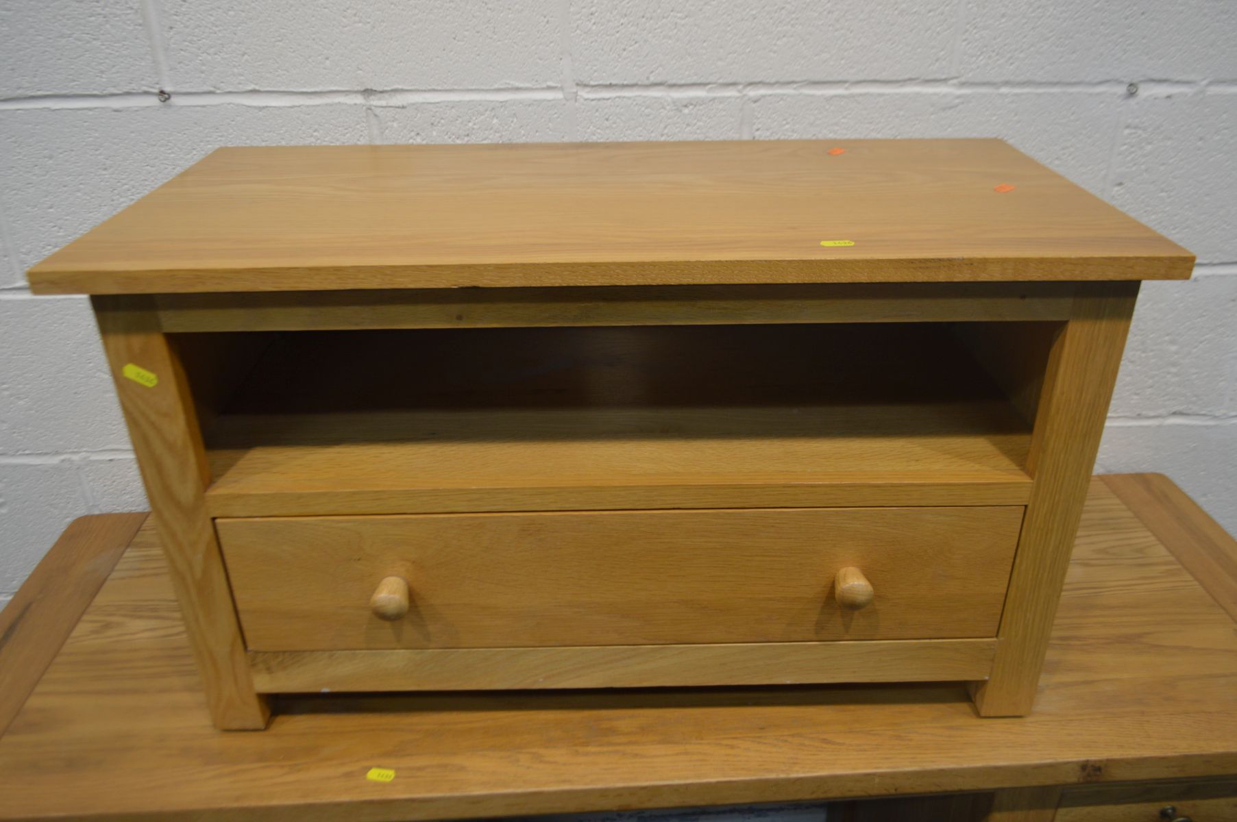 A GOLDEN OAK DESK with four assorted drawers, width 150cm x depth 50cm x height 77cm along with an - Image 3 of 3