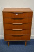 AUSTINSUITE, A TALL TEAK CHEST OF FIVE GRADUATED DRAWERS, width 76cm x depth 42cm x height 105cm