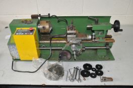 AN UNBRANDED MINIATURE METALWORKING LATHE 43cm long bed, 1100RPM speed with auto feed with seven