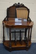 A VICTORIAN ROSEWOOD MIRRORBACK SIDE TABLE, with a single frieze drawer, turned and twisted